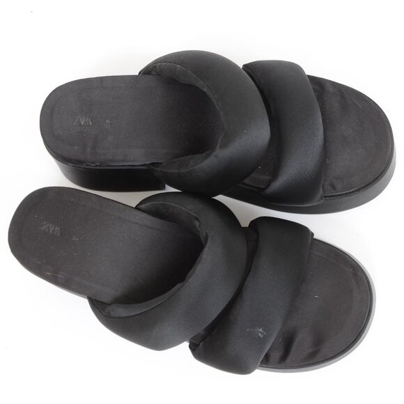 ZARA Padded Strap Flatform Platform Black Satin Open Toe Women's EUR 40 US 9 - Picture 2 of 8